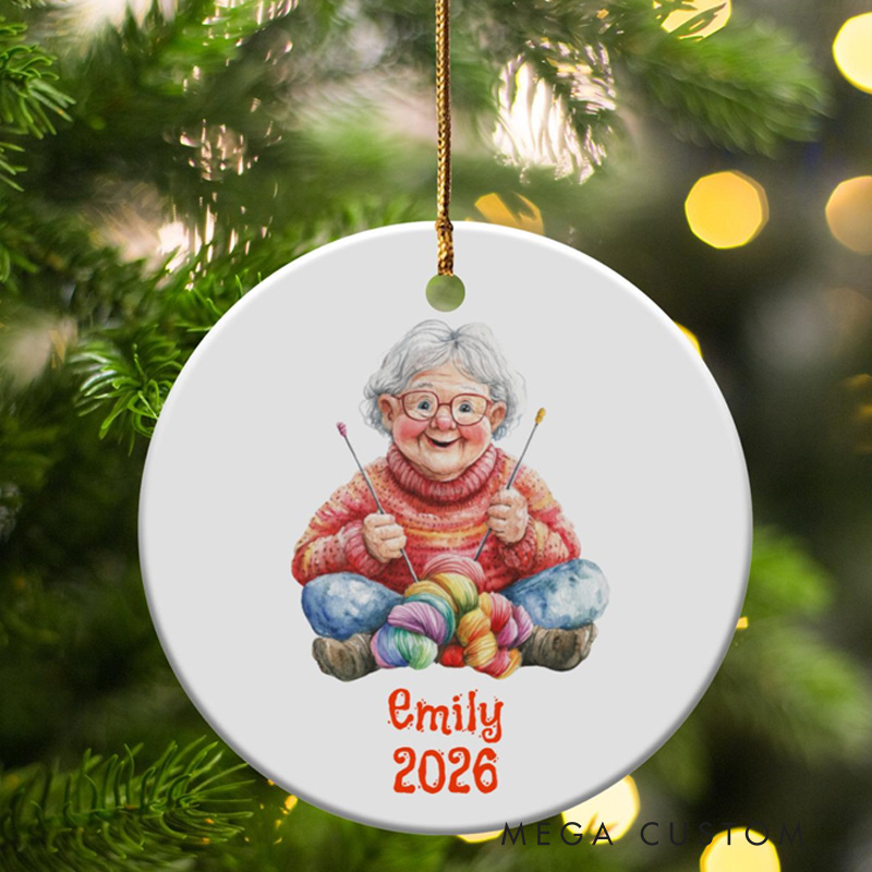 Personalized Grandma Knitting Ornament Hobby Gift for Knitter Elderly Woman Gift