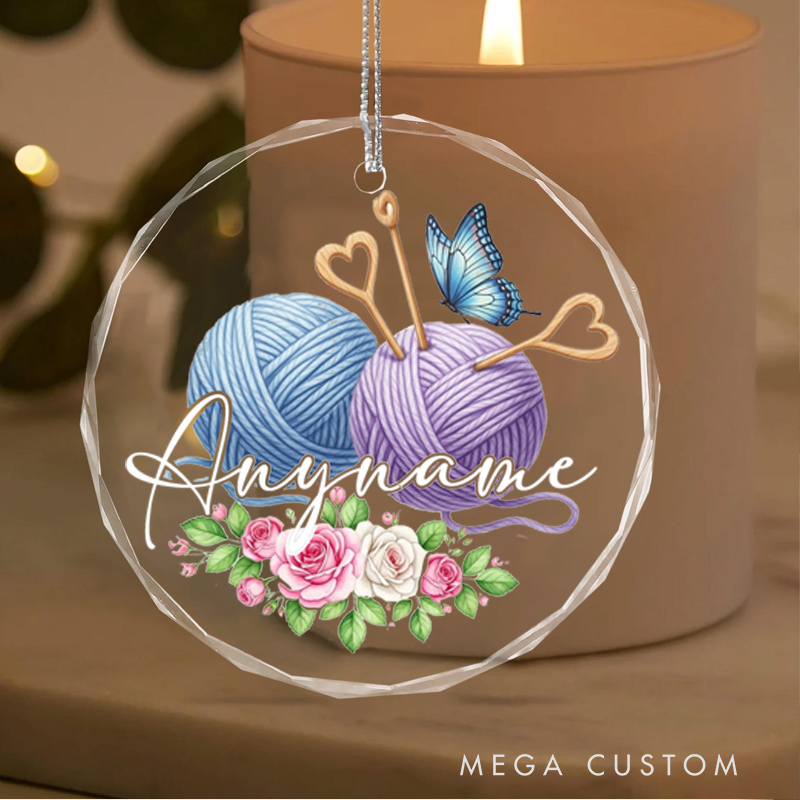 Personalized Knitting Crochet Ornament Floral Yarn Ball Gift for Knitting Lovers