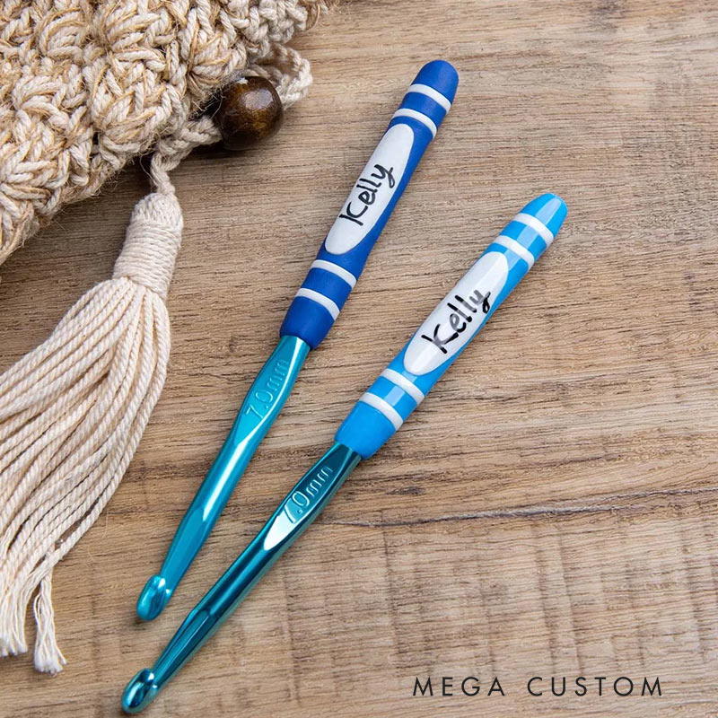 Personalized Rainbow Handmade Crochet Hook with Name Ergonomic Design Birthday Gift for Crochet Lovers