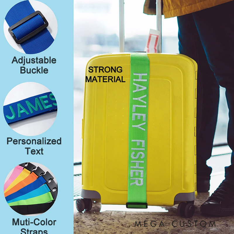Personalized Adjustable Embroidery Name Luggage Strap for 20in - 28in Suitcase Travel Essential Birthday Gift for Travel Lover