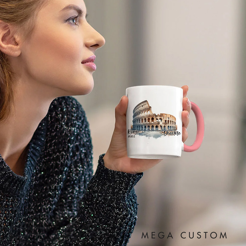Personalized Watercolor Landmark 11oz Ceramic Mug with Name Birthday Christmas Gift for Travel Lovers