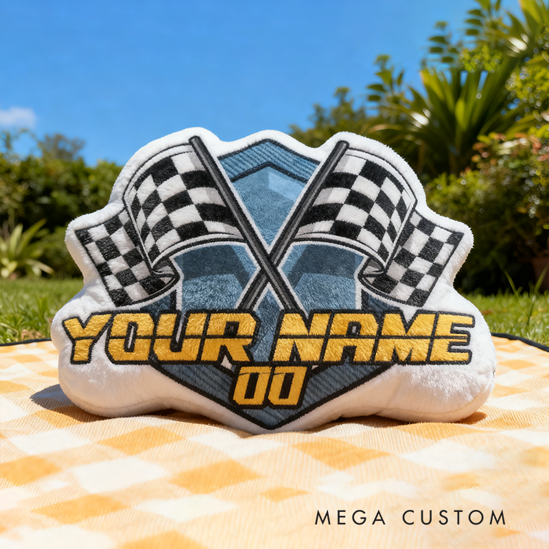 Personalized Racing Themed Pillow with Checkered Flags Racing Lover Gift Custom Name Graphic 3D Print Pillow 