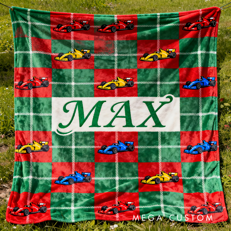 Personalized Racing Themed Blanket Custom Name Number Soft Cozy Sherpa Fleece Throw Blankets Sport Gift