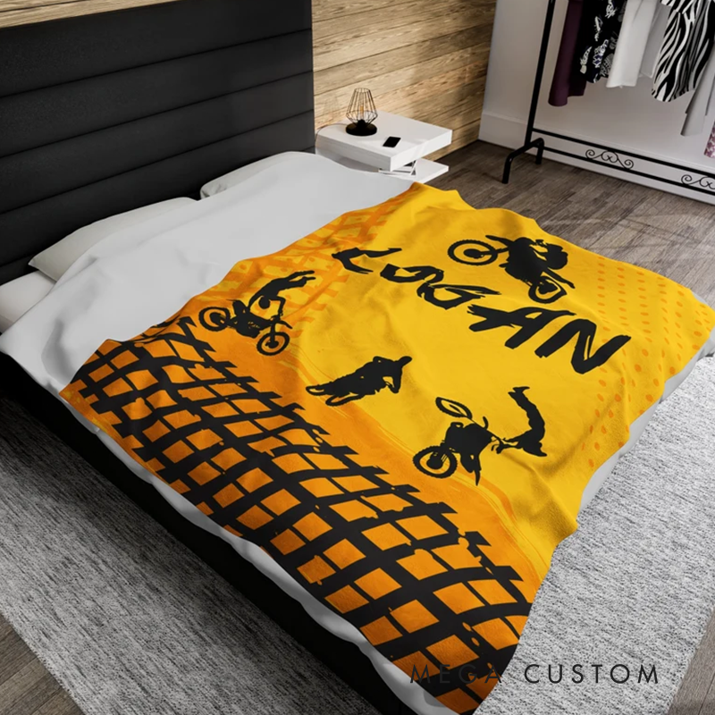 Personalized Motocross Blanket Custom Name Racing Car Blanket Xmas Gift
