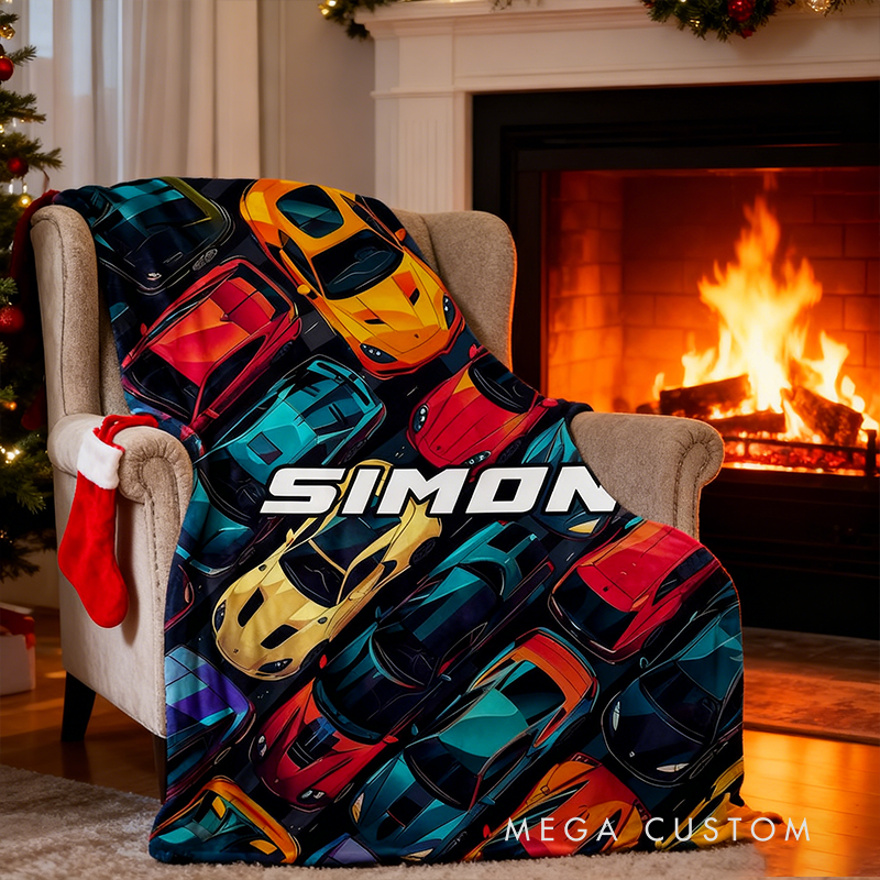 Personalized Sports Car Blanket Custom Name Racing Car Blanket Xmas Gift