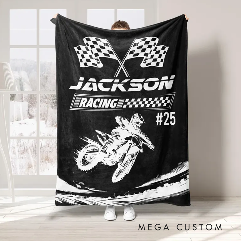 Personalized Racing Blanket Custom Motocross Throw Blankets Gift for Racer