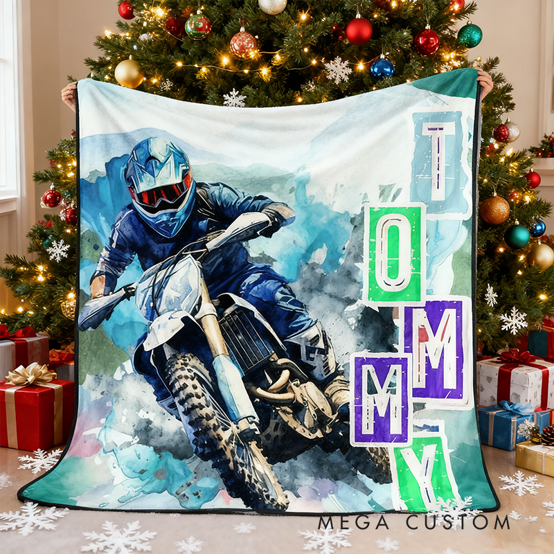 Personalized Dirt Bike Blankets Gift for Biker Boys Customable Motocross Gifts Xmas Gift