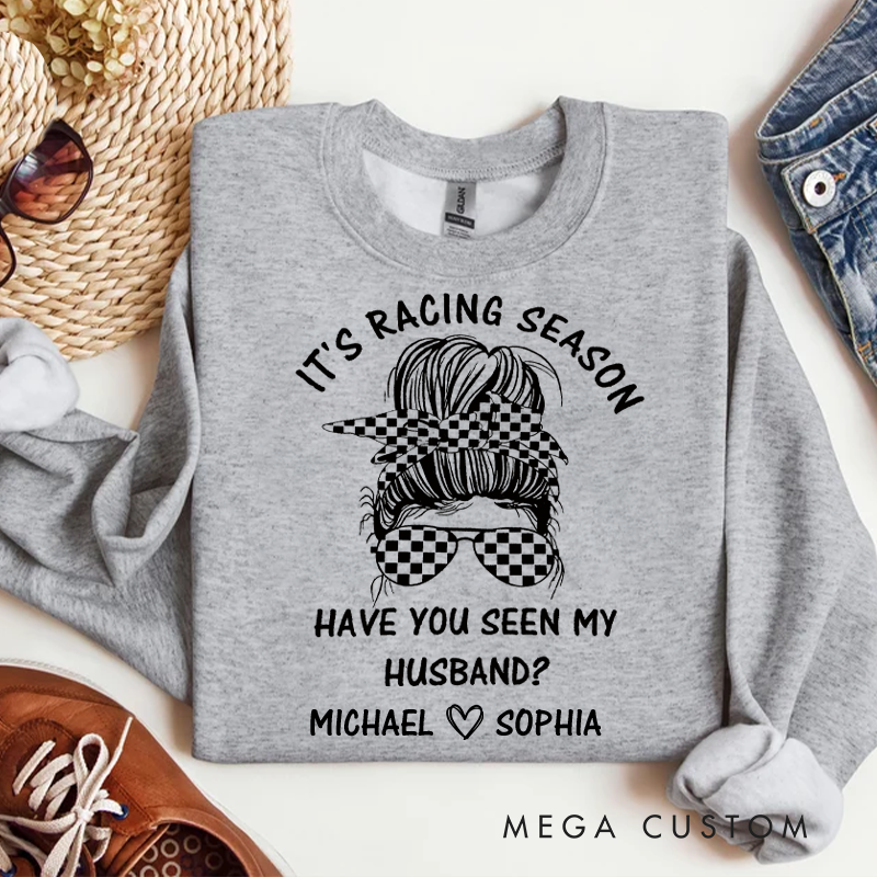 Personalized It's Racing Season Race Wife Life T-shirt Racing T shirt Messy Bun Mom Shirt