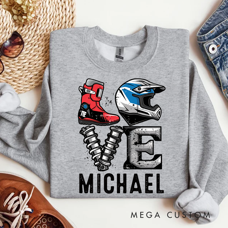 Personalized Long-Sleeve Sweatshirt Custom Motocross LOVE Graphic Long-Sleeve Sweatshirt