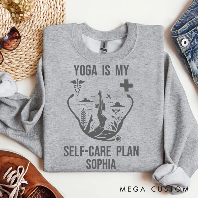 Personalized Yoga Healthcare Self Care Sweatshirt Custom Stethoscope Yoga Design Sweatshirt