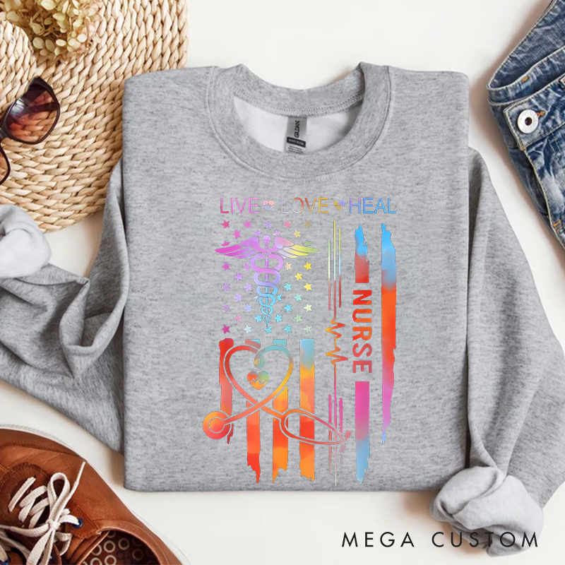 Personalized Live Love Heal Sweatshirt Custom Heartbeat Nurse Design Sweatshirt
