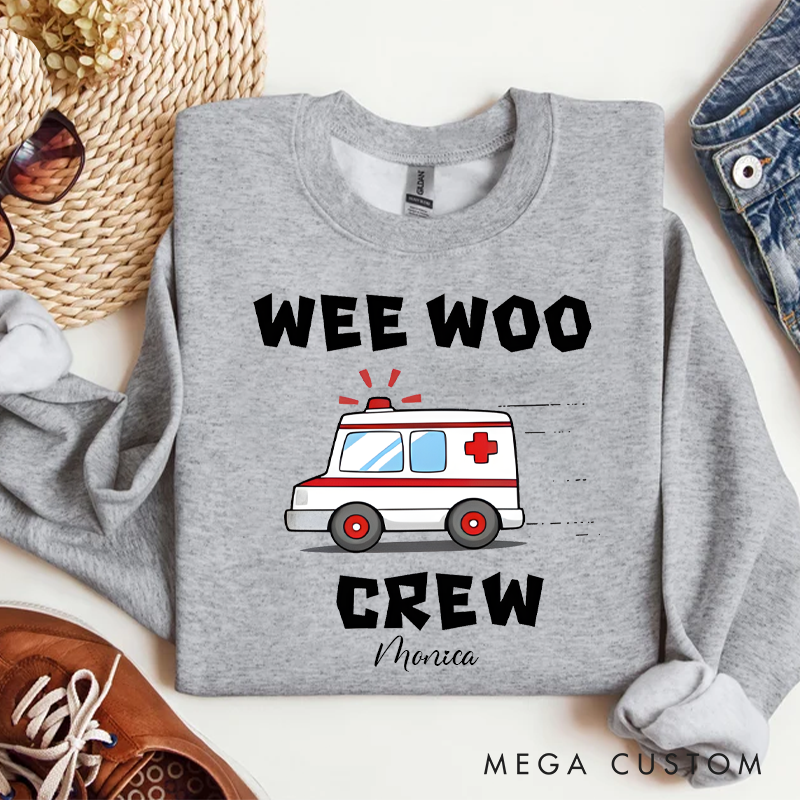 Personalized Funny Nurse Sweatshirt Custom Name Sweatshirt Wee Woo Crew Sweatshirt