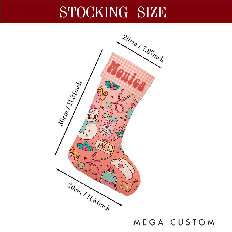 Personalized Nurse-Themed Christmas Stocking with Festive Icons Xmas Gift