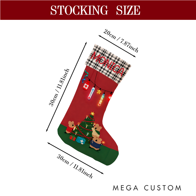 Personalized Christmas Stocking with Mice and Healthcare Theme Christmas Stocking with Holiday Characters Xmas Gift