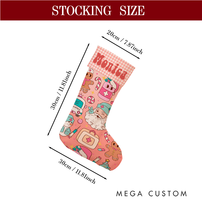 Personalized Nurse-Themed Christmas Stocking with Holiday Characters Xmas Gift