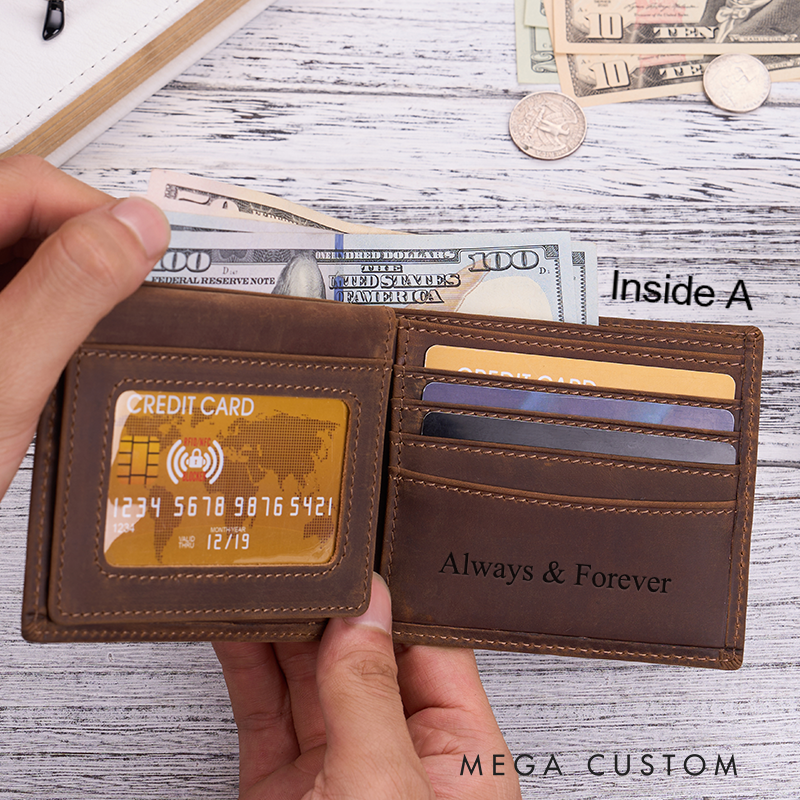 Personalized Leather Wallet with Name & Charm Custom Wallet for Him Engraved Wallets with Name Mens Wallet Minimalist Wallet Leather Gift For Him Gift for Husband Boyfriend Father