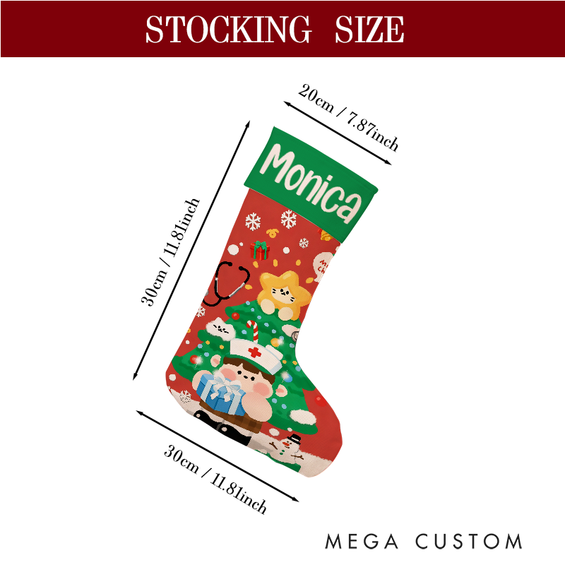 Personalized Nurse Themed Christmas Stocking with Holiday Characters Xmas Gift