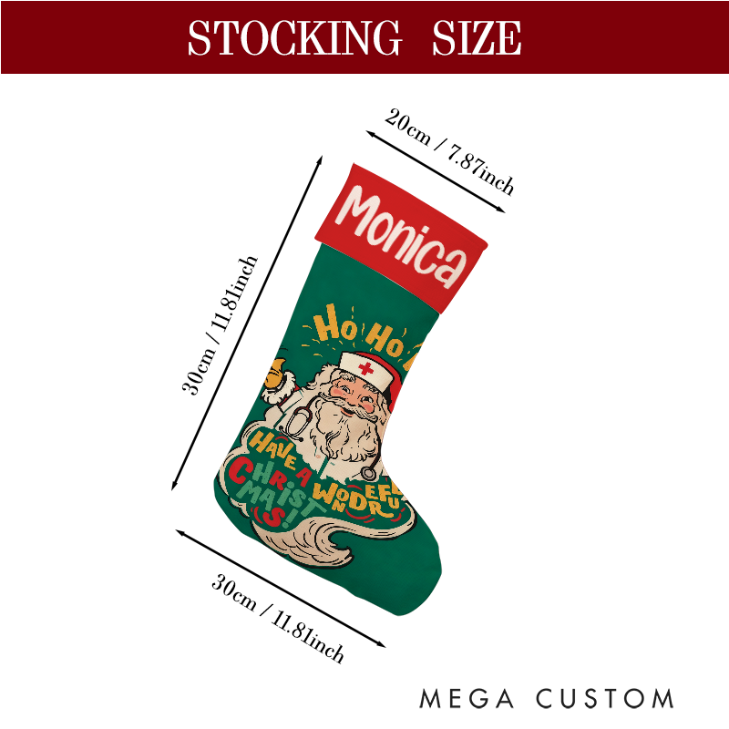 Personalized Nurse Santa Christmas Stocking with Holiday Characters Xmas Gift