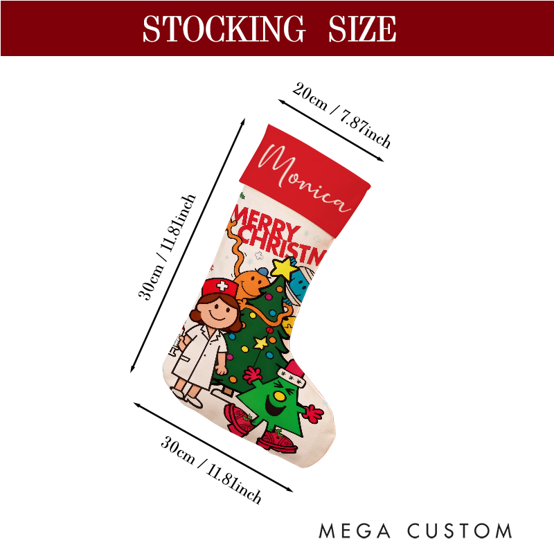 Personalized Nurse Christmas Stocking with Holiday Characters Xmas Gift