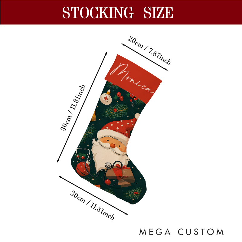 Personalized Santa and Nurse Christmas Stocking with Holiday Characters Xmas Gift