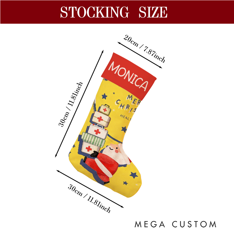 Personalized Healthcare Santa Christmas Stocking with Holiday Characters Xmas Gift