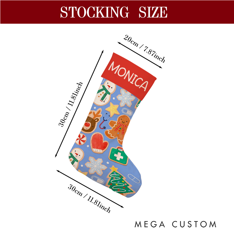 Personalized Holiday Healthcare Christmas Stocking with Holiday Characters Xmas Gift
