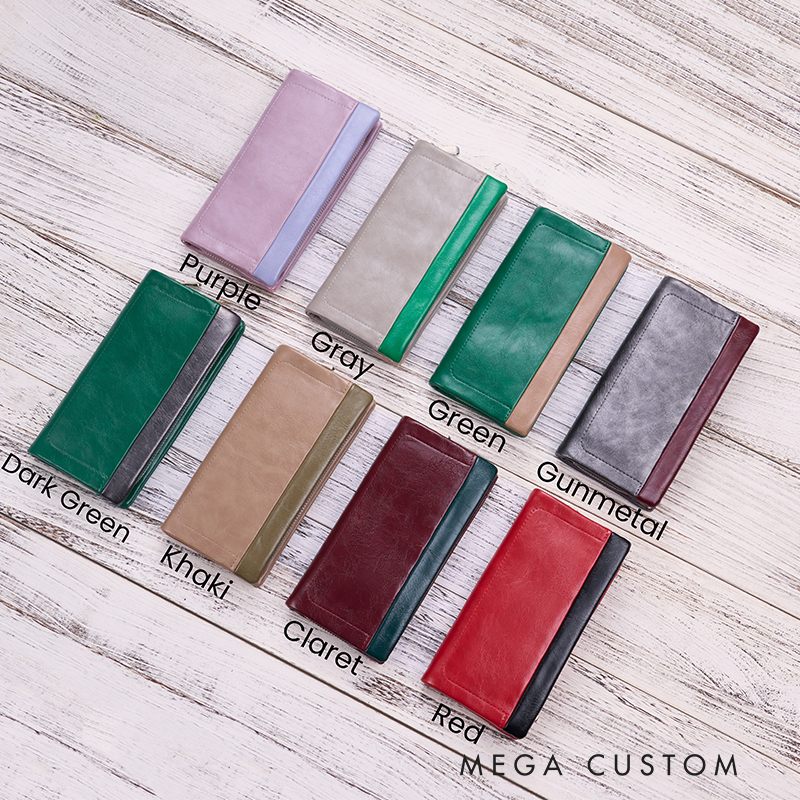 Personalized Leather Wallet for Women Birth Flower Leather Wallet Engraved Women Slim Wallet Clutch Purse  Leather Wallet With Zipper Unique Gift for Her Birthday Gifts