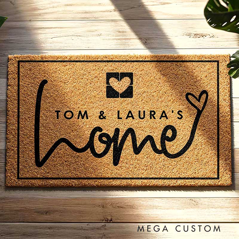Personalized New Home Welcome Doormat Custom Coir Mat with Name for Couple Valentine's Day gifts Housewarming Gift 