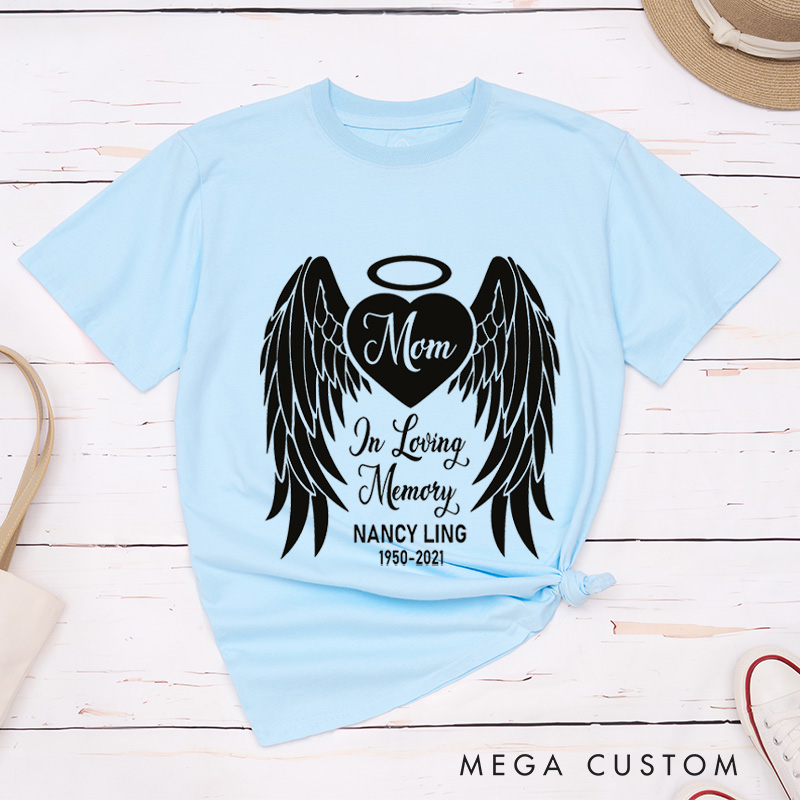 Personalized In Loving Memory Shirt Angel Wings Family Memorial Tees Always In My Heart Bereavement Shirt