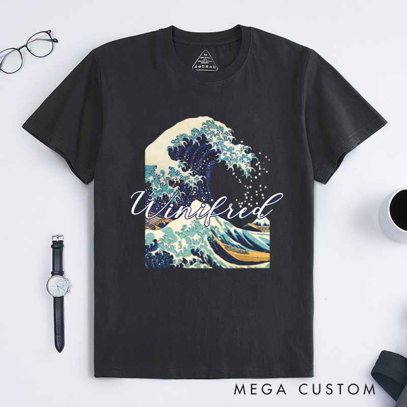 Personalized Giant Wave Classic T-Shirts Artistic Shirts Vacation Tee Customized Name Shirt Gift For Traveler