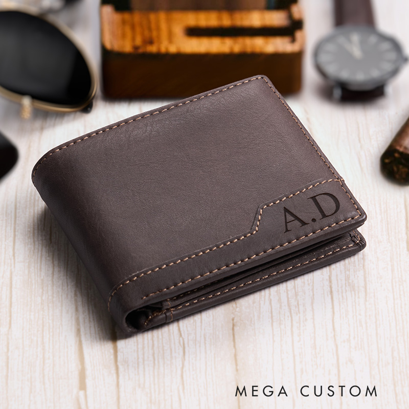 Personalized Engraved Leather Wallet Custom Men's Crazy Horse Wallet Anniversary/Birthday Gift for Him Husband Boyfriend Gift 