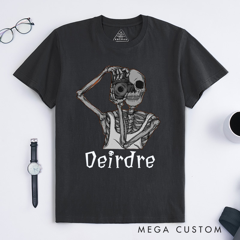 Personalized Skeleton Take Photos Classic T-Shirts Skeleton Shirt Funny Skeleton Tee Gifts For Those Who Love To Travel And Record