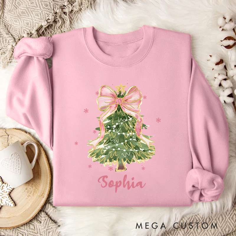 Personalized Christmas Tree Bow Sweatshirt Christmas Coquette Christmas Sweatshirt