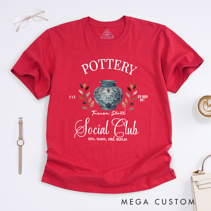 Personalized Pottery Social Club Classic T-Shirts Funny Pottery Lover Gift Ceramic Artist Shirt Clay Pottery Maker Tee Vintage Ceramics Kiln Shirt