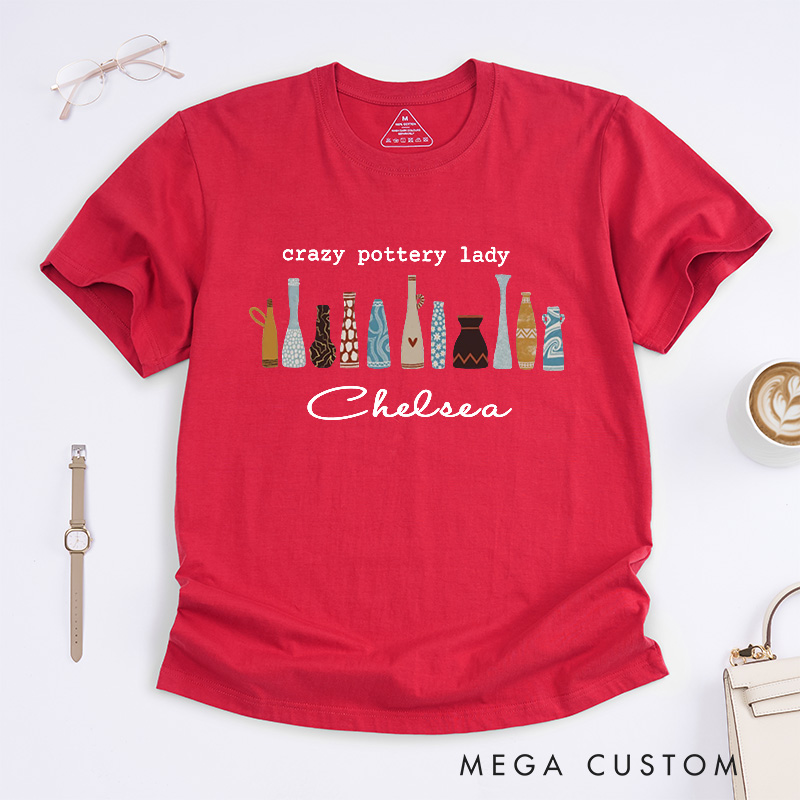 Personalized Crazy Pottery Lady Boho Pottery Classic T-Shirts Handmade Ceramics Lover Tee Artistic Clay Vase Shirt Pottery Maker Aesthetic Gift