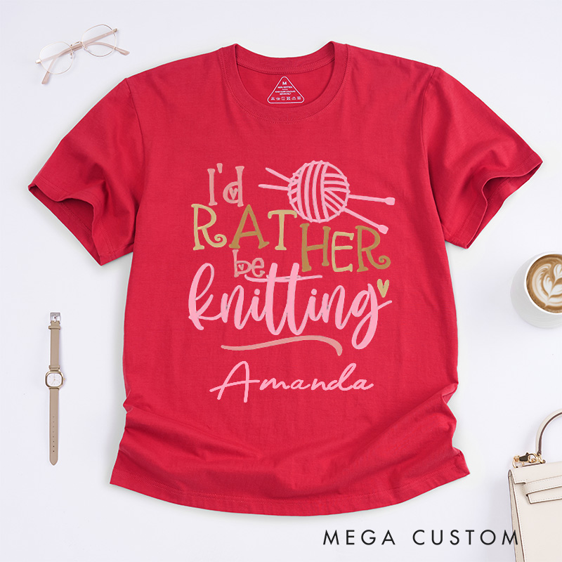 Personalized Knitting Lover Classic T-Shirts Love to Knit I'd Rather Be Knitter Shirt Cute Lover Tee