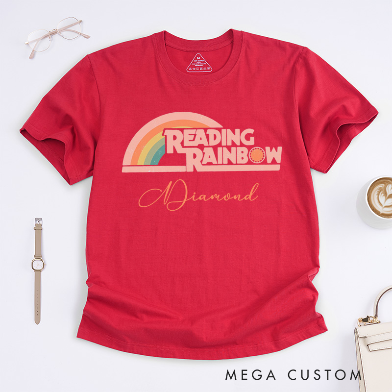 Personalized Reading Rainbow Classic T-Shirts Love to Read Tee Funny Librarian Tee with Name Reading Retro Tshirt Book Lover Shirt Gift for Reader