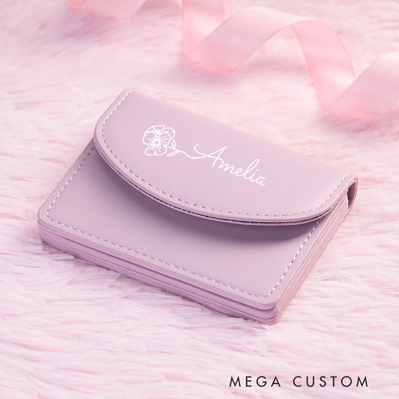 Personalized Leather Wallet for Girl Birth Flower Wallet for Her Purse Wallet Cute wallet Unique Gift for Her Birthday Gifts