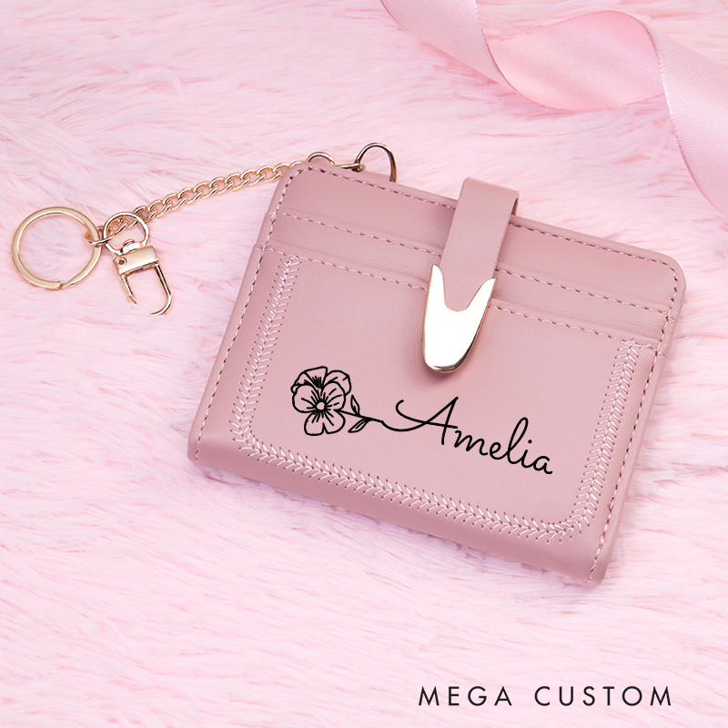 Personalized Leather Wallet for Girl Birth Flower Wallet for Her Purse Wallet Coin Pocket Wallet Cute wallet Unique Gift for Her Birthday Gifts