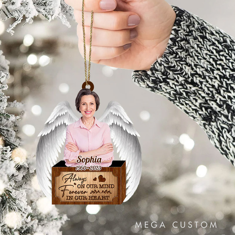 Personalized Memorial Wings Ornament Custom Photo Acrylic Ornament Always On Our Mind Forever In Our Heart Funeral Ornaments