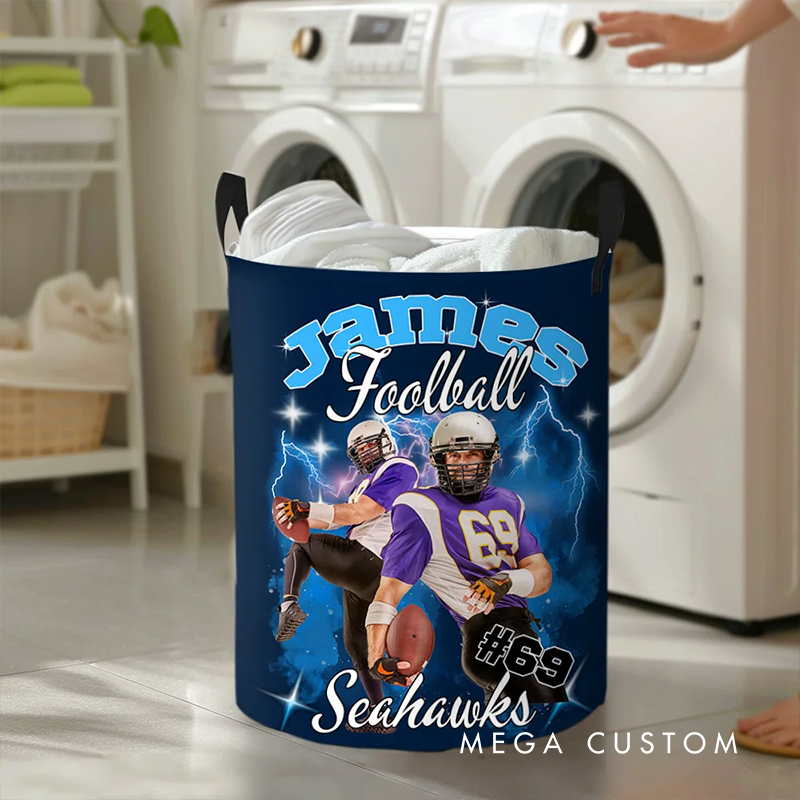 Personalized Soccer Basketball Baseball and American Football Laundry Basket Custom Name and Team Design for Players and Fans