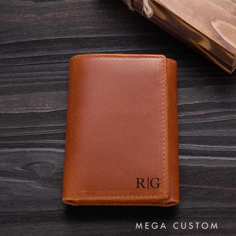 Personalized Genuine Leather Wallet Mens Wallet Engraved Wallets with Name Trifold Wallet Leather Gift For Him Gift for Husband Boyfriend Father