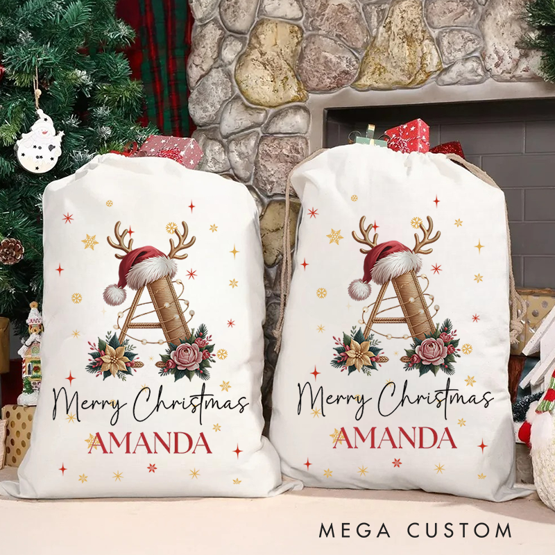 Personalized Christmas Santa Sack Custom Name Gift Bag Monogram Holiday Present Bag for Kids Family Christmas Gift