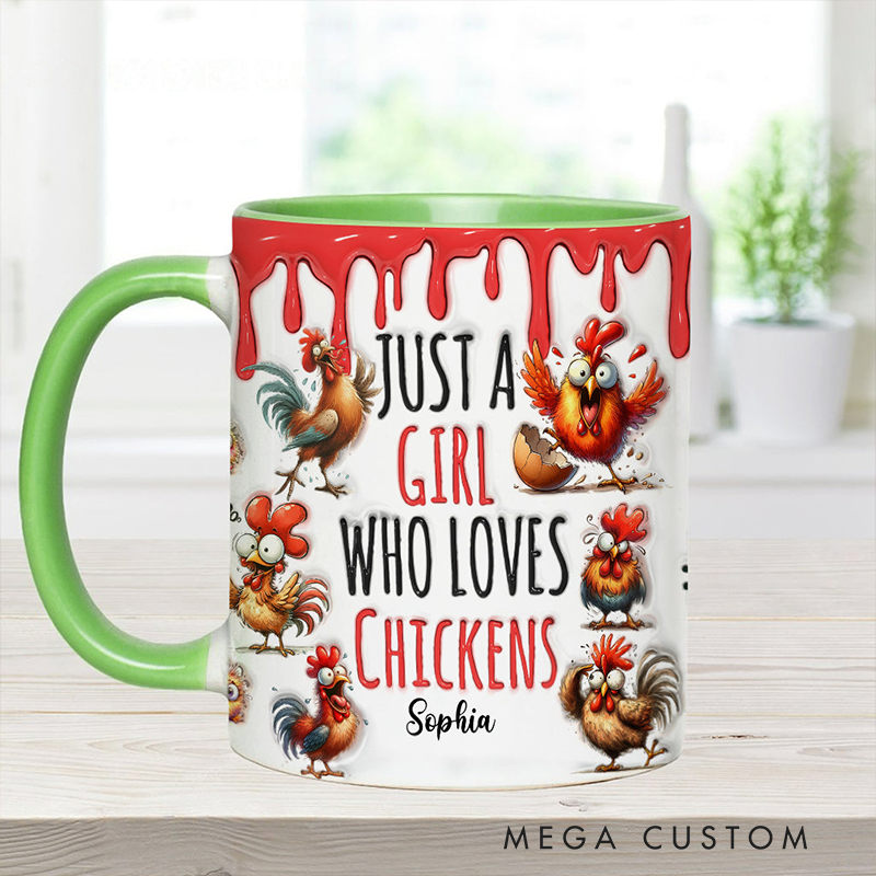 Personalized Just A Girl Who Loves Chickens  Chicken Accent Mug