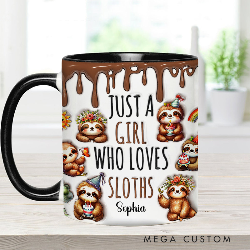 Personalized Just A Girl Who Loves Sloths Sloth Accent Mug