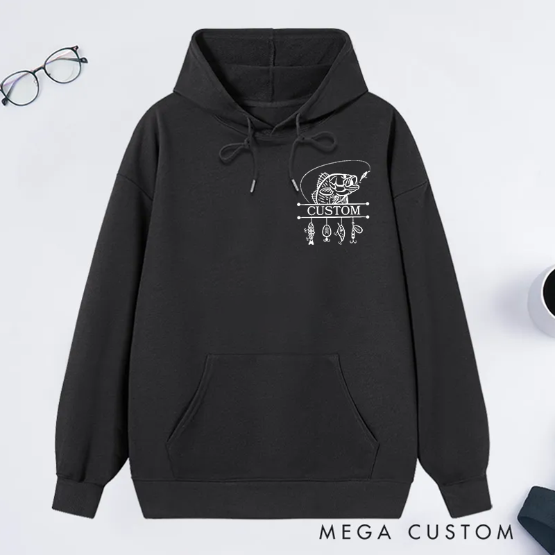 Personalized Fishing Hoodie Fishing Sweatshirt Custom Fishing Gift with Fish and Hook Print Design Comfortable and Stylish Gift for Fishing Enthusiasts