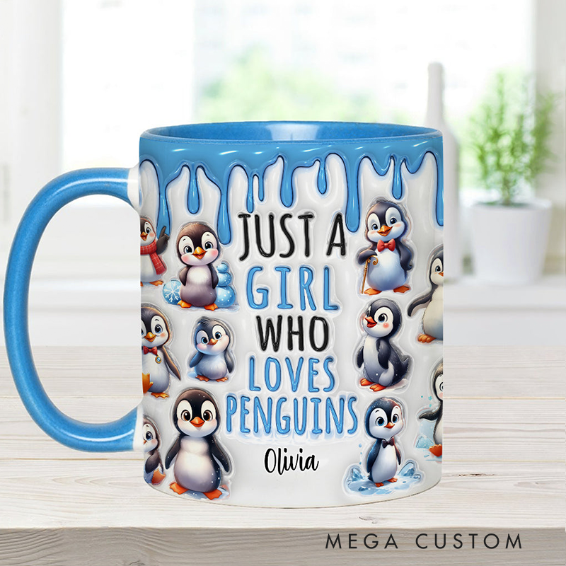 Personalized Just A Girl Who Loves Penguins Accent Mug