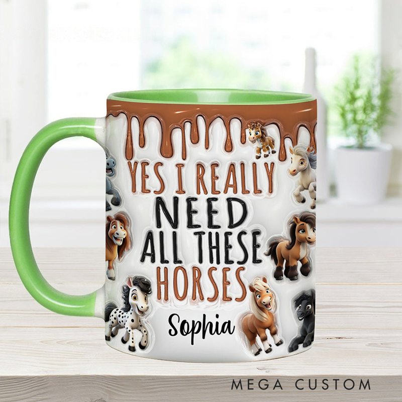 Personalized I Need All These Horses Horse Accent Mug