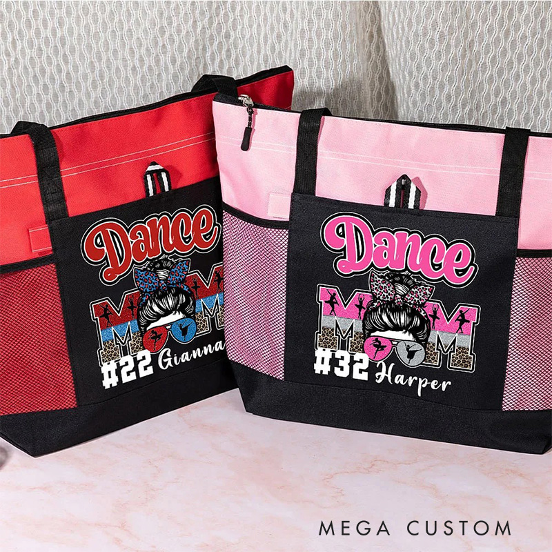 Personalized Multicolor Dance Mom Durable Tote Bag with Name and Number Birthday Gift for Dance Lovers Mother