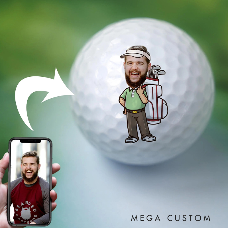 Personalized Cartoon Golf Ball with Custom Face Design for Golf Enthusiast.  